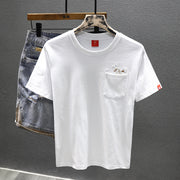 Men's Short Sleeve Chinese Style T-shirt Pure Cotton Youth Printing Heavy Work Half Sleeve Bottoming Shirt