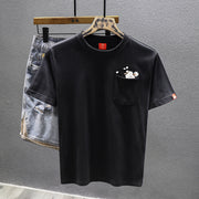 Men's Short Sleeve Chinese Style T-shirt Pure Cotton Youth Printing Heavy Work Half Sleeve Bottoming Shirt
