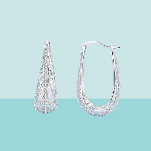 Elegant Vine Motif Silver Hoop Earrings