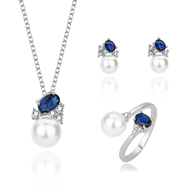 Sophisticated Pearl and Sapphire Jewelry Set