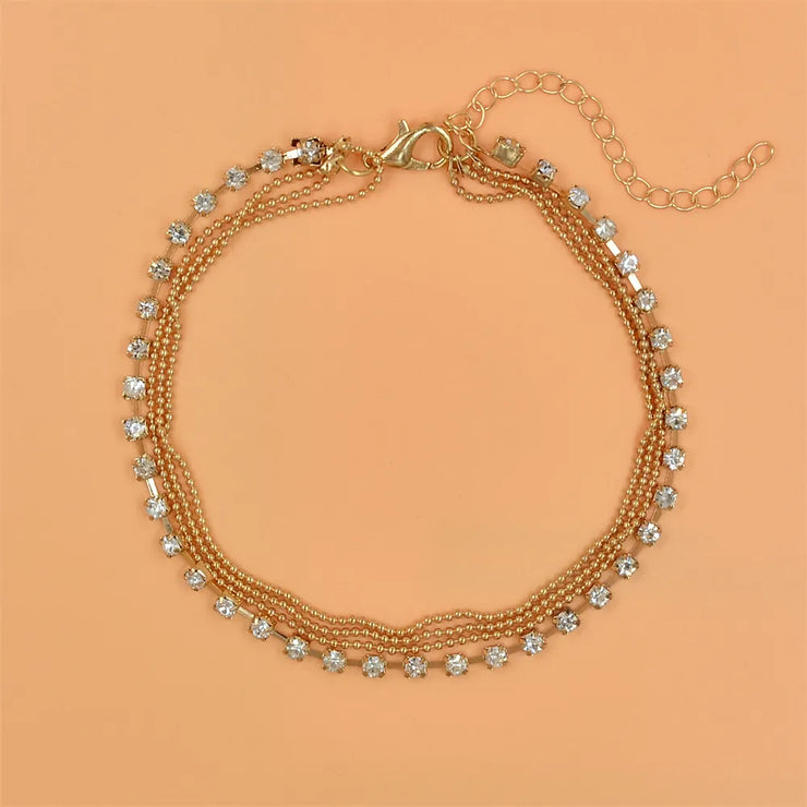 Glamorous Multi-strand Crystal Ankle Bracelet