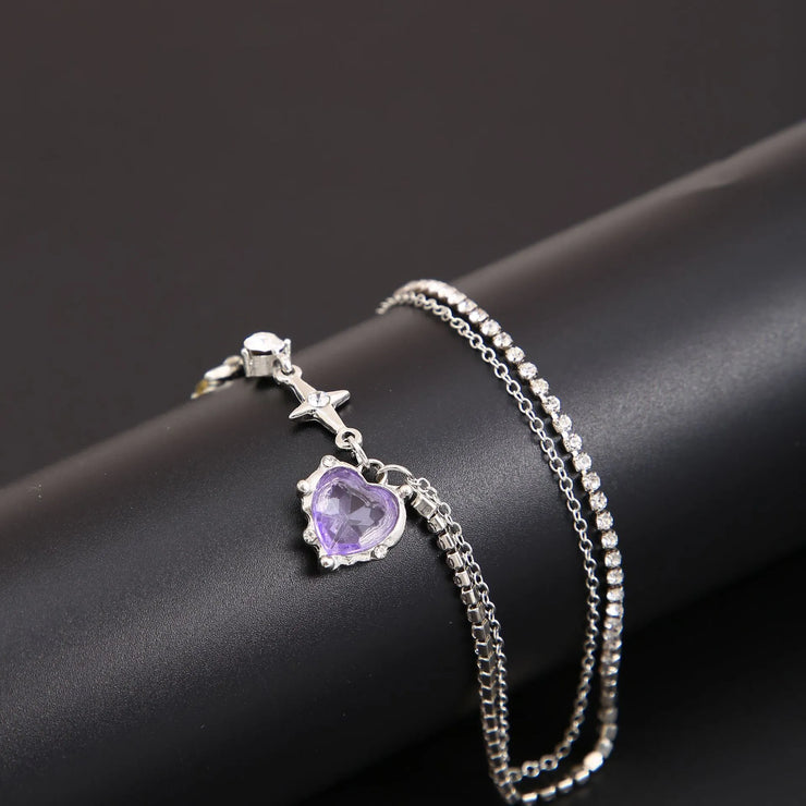Purple Quartz Crystal Heart Pendant